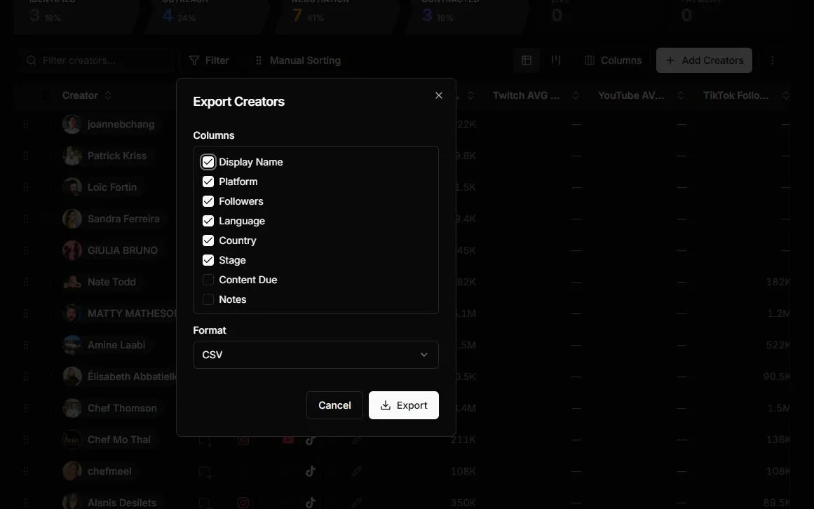 Campaign export dialog