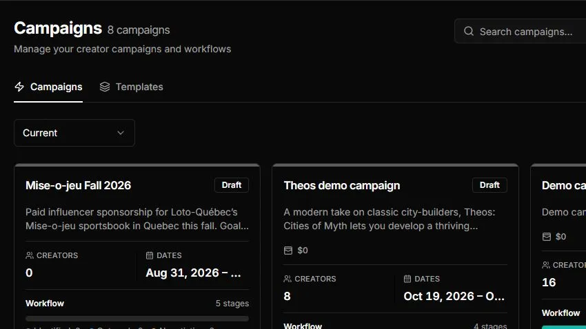 Campaign list with active programs