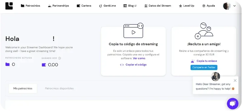 inSTREAMLY streamer dashboard with sponsorship tabs and streaming setup tools