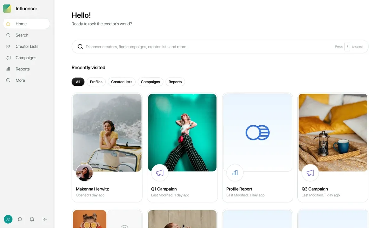 Sprout Social Influencer Marketing dashboard showing creator program activity