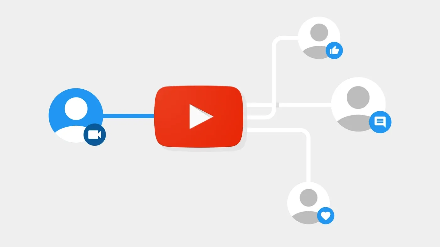 YouTube Data API overview illustration with a video creator and viewers